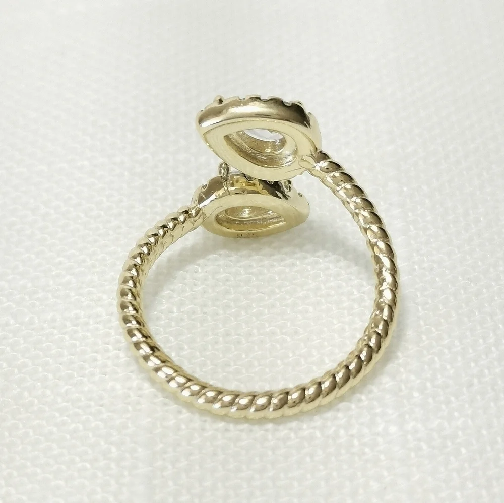 14k Gold teardrop pear cut cz ring Toi et Moi Bypass design size 6 🆕
